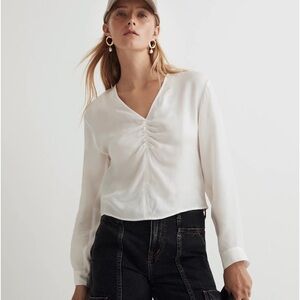 NWT Madewell Brushed Ruched-Front Top in White